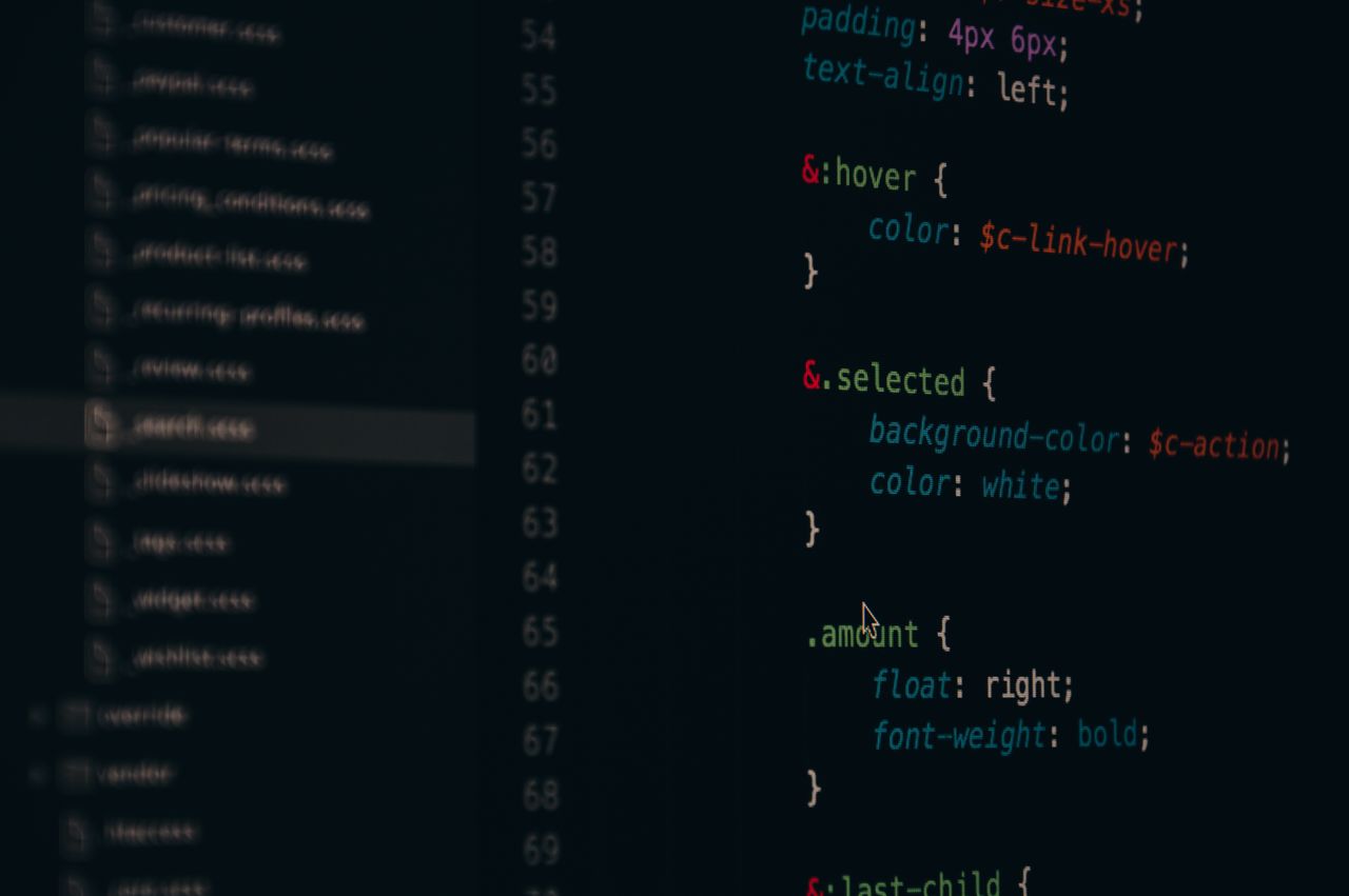 Close-up of colorful CSS code lines on a computer screen for web development.